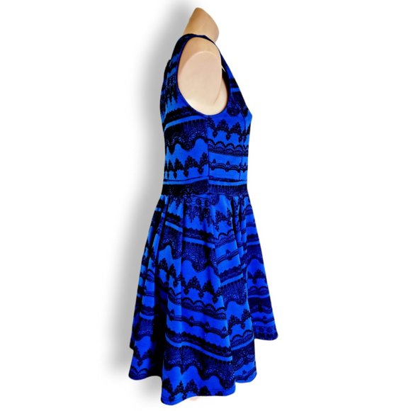 Chicaboom, black + blue, fit + flare, high neck, sleeveless, short dress - Picture 3 of 9